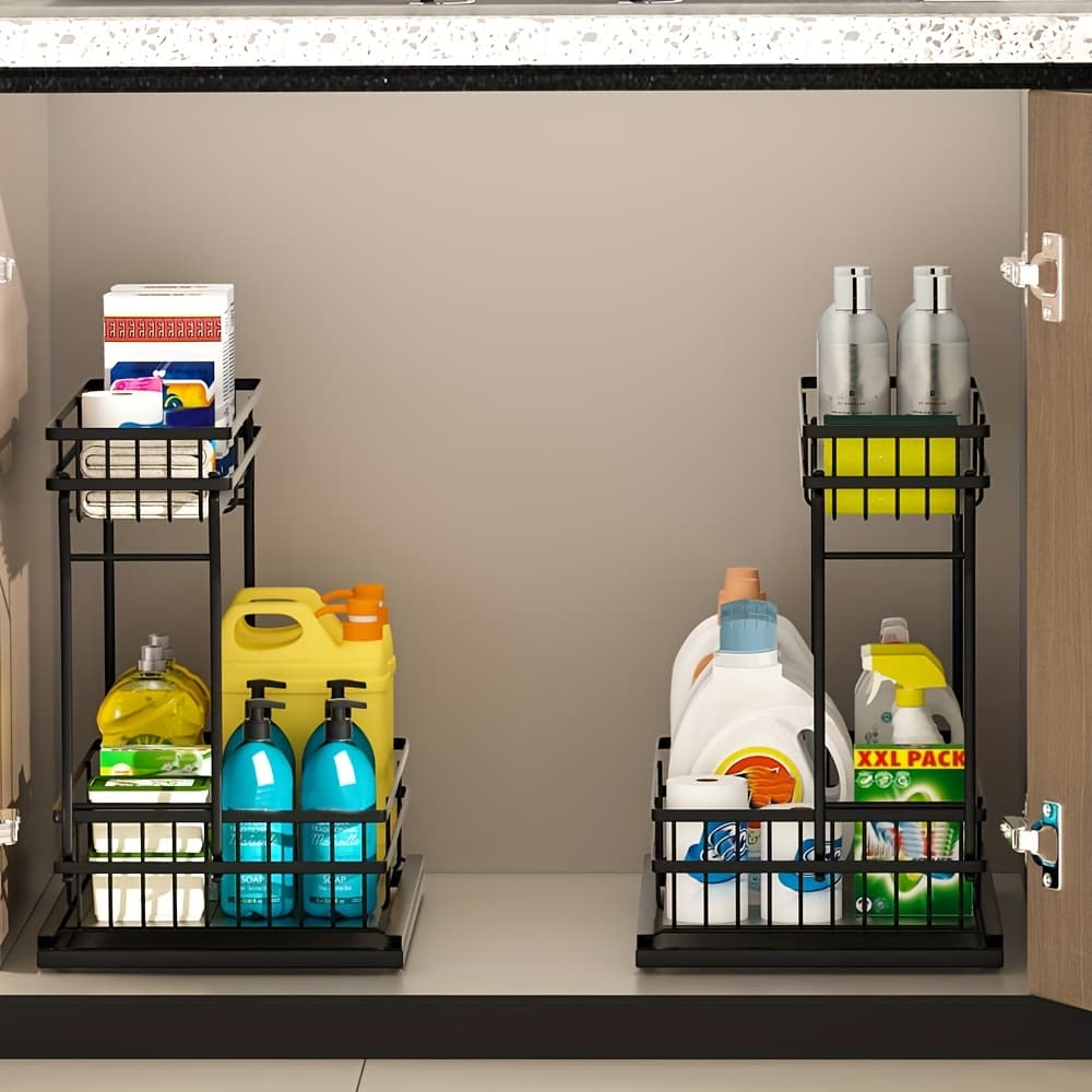 TEMU 1pack 2pack Kitchen Bathroom Under Cabinet Organizer 2 Tier Slide Pull Out Pantry Kitchen Bathroom Organizers And Storage Laundry Room Organization And Storage
