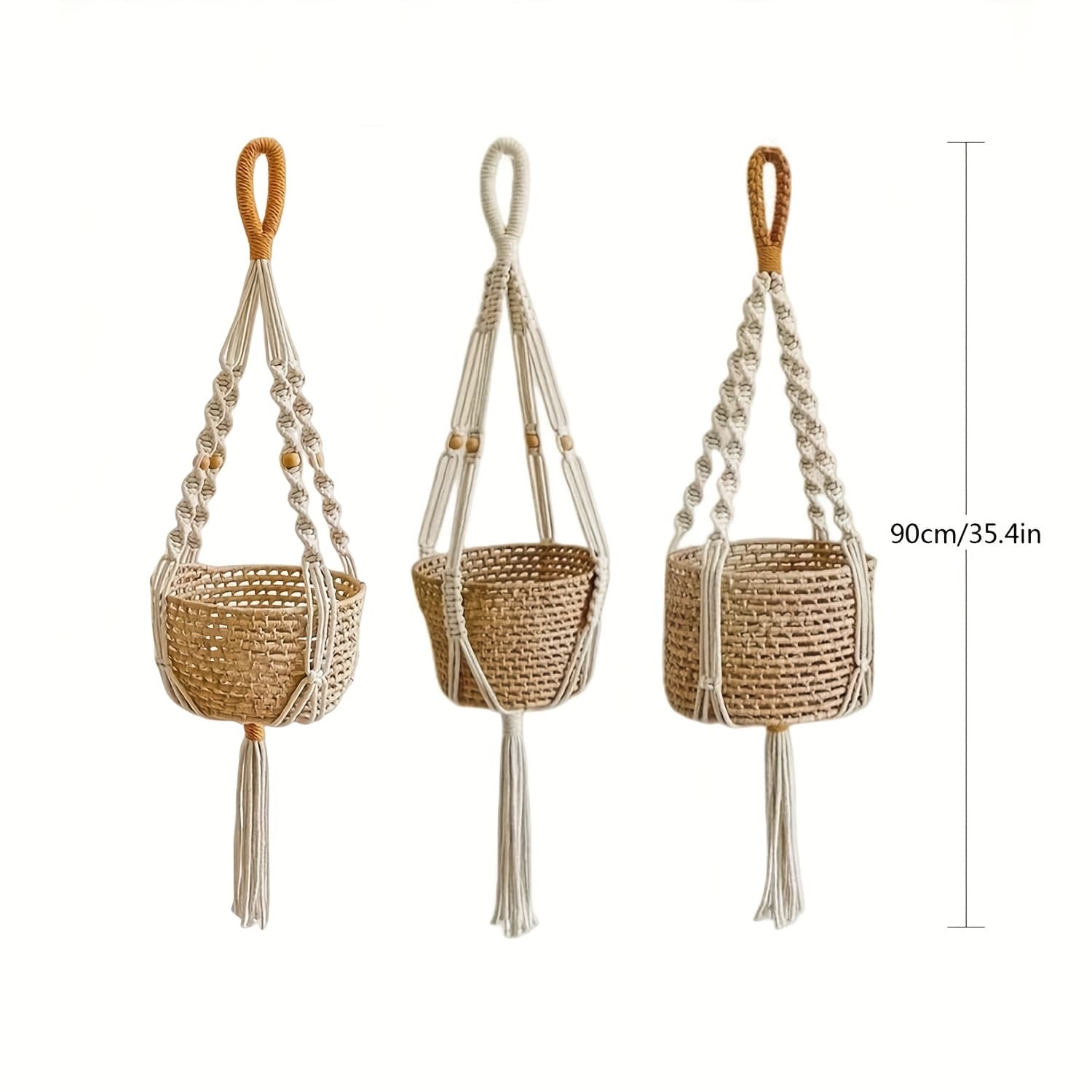 TEMU 3pcs Macrame Plant Hangers - Bohemian Holders With Tassels, Decorative Hanging Baskets, Ideal For Balcony/ Living Room/ Garden, Great Housewarming Gifts ( Not Pots)