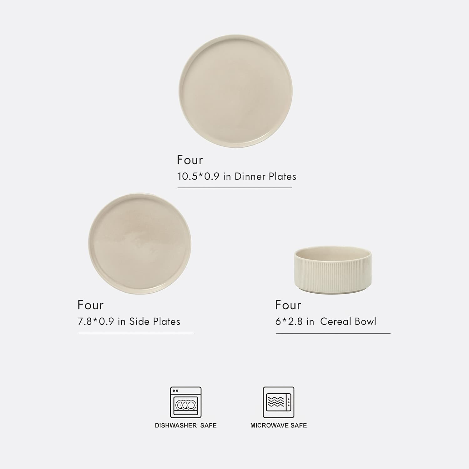 TEMU 12pcs Reed Dinnerware Set | Reactive Glaze Stoneware In Matte Cream Color - Plates And Bowls For 4, Christmas Gift, Scratch Resistant, Microwave And Dishwasher Safe, Rustic