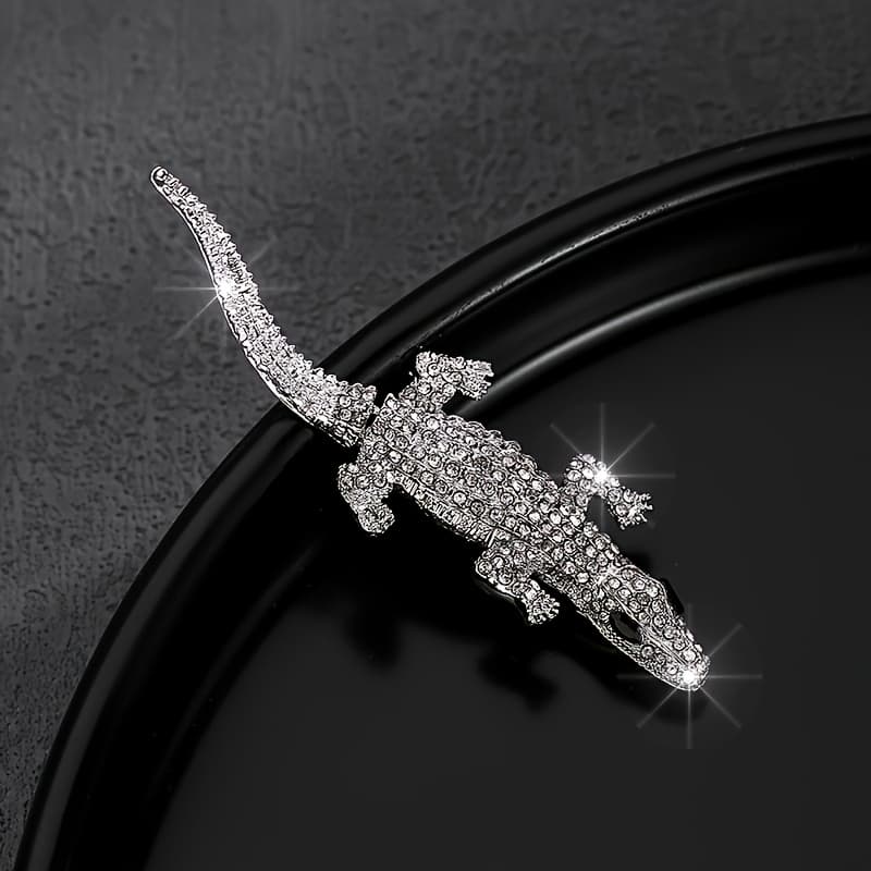 TEMU 1pc Fashionable Western Individual Luxurious Full-pave Crocodile-shaped Brooch Pin, Suitable For Men And Women' Wear Decoration