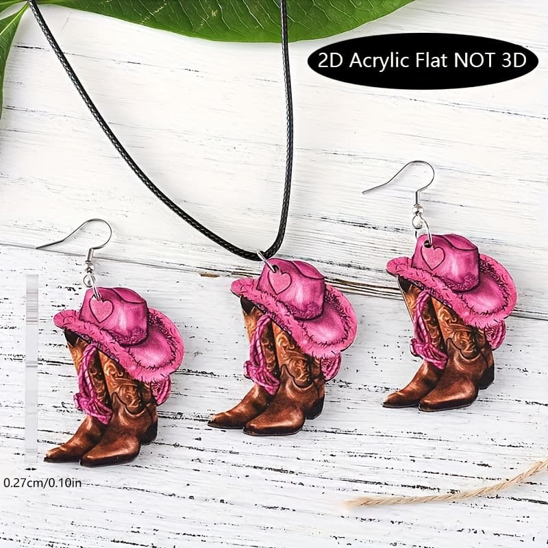 TEMU 2d Flat - Set Of 3 Stylish 2d Plane Cowboy-themed Earrings And Necklace, Perfect For Parties And Special Occasions, Making A Unique And Elegant Gift For Christmas Or Birthdays