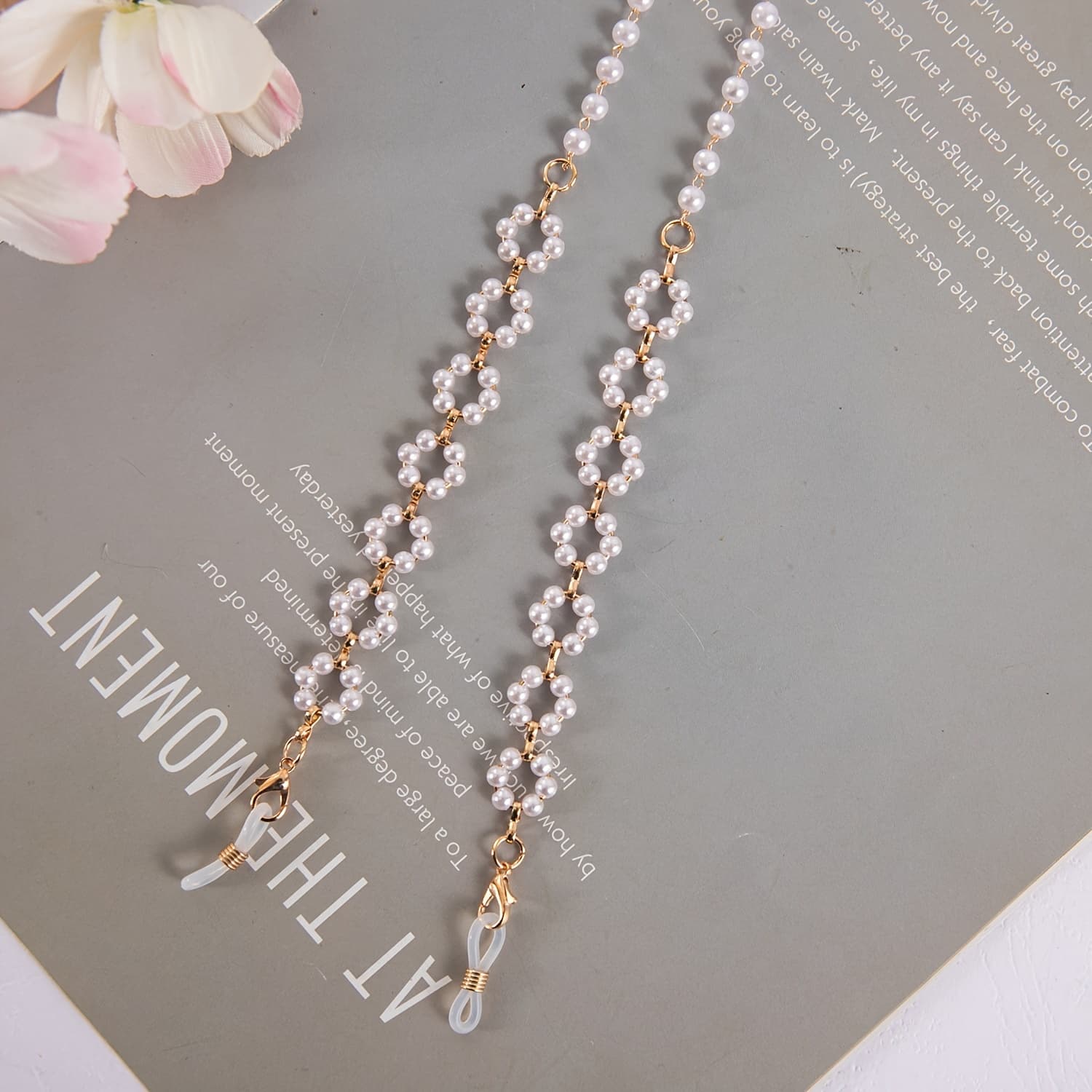 TEMU Chic Pearl Acrylic Glasses Chain - Jelly Color Block, Non-slip & Reading Eyewear Lanyard With Holder For Women