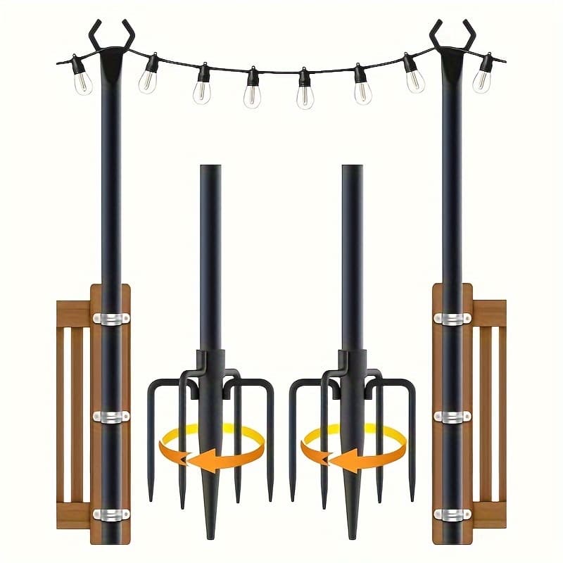 TEMU Light Pole, Metal Pole For Hanging Outdoor Light Strings, 2pcs Of 10ft Lamp Post Holder Rv Accessories, Suitable For Rvs, Outdoor Gardens, Yards, Weddings, Backyards, Decks, Parties