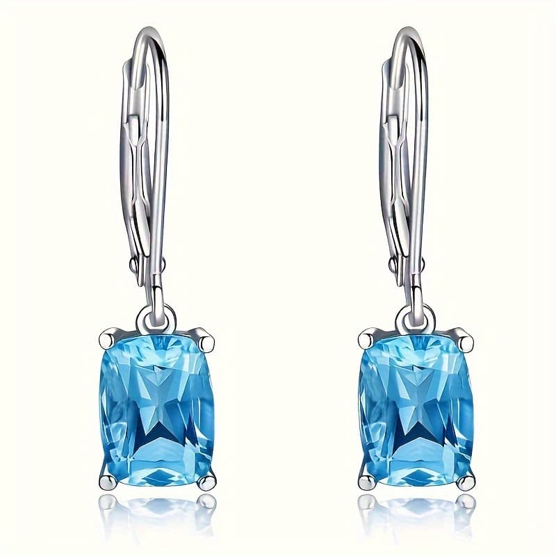 TEMU Exquisite Elegant Synthetic Aquamarine Pendant Hoop Earrings Women's Engagement Party Banquet Jewelry Daily Wear Fashion Earrings