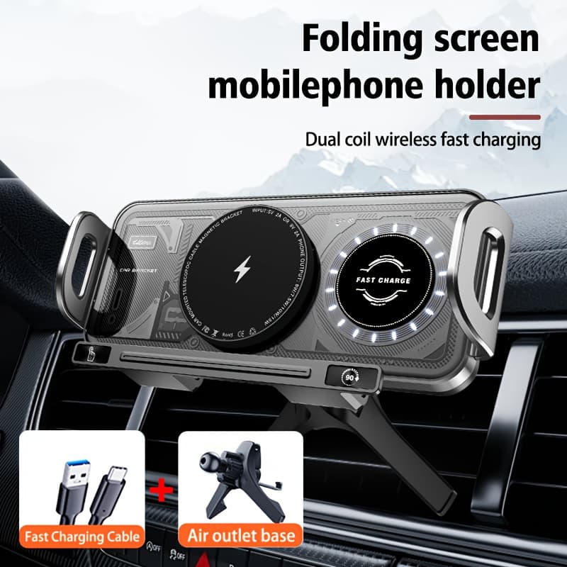 TEMU Wireless Charging Car Mount With 15w Fast Charging, Induction Opening And Closing, Horizontal And Vertical Rotation, Suitable For Wireless Fast Charging Of Foldable Screen Mobile Phones