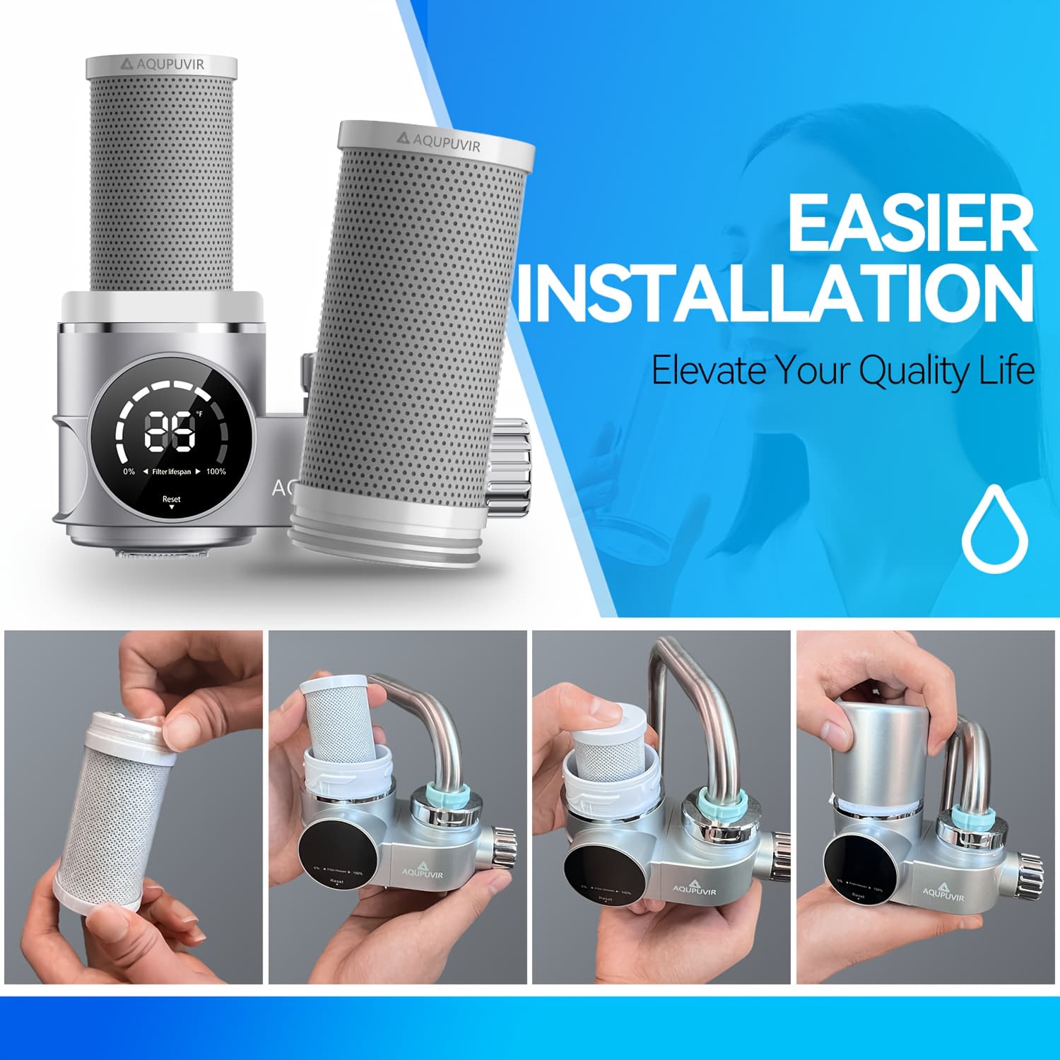 TEMU Set Of 2 Faucet , Replacement For Drinking Water Filtration, Suitable For Up To 264 Gallons, Designed For Kitchen, Bathroom, And Bedroom Sink Taps