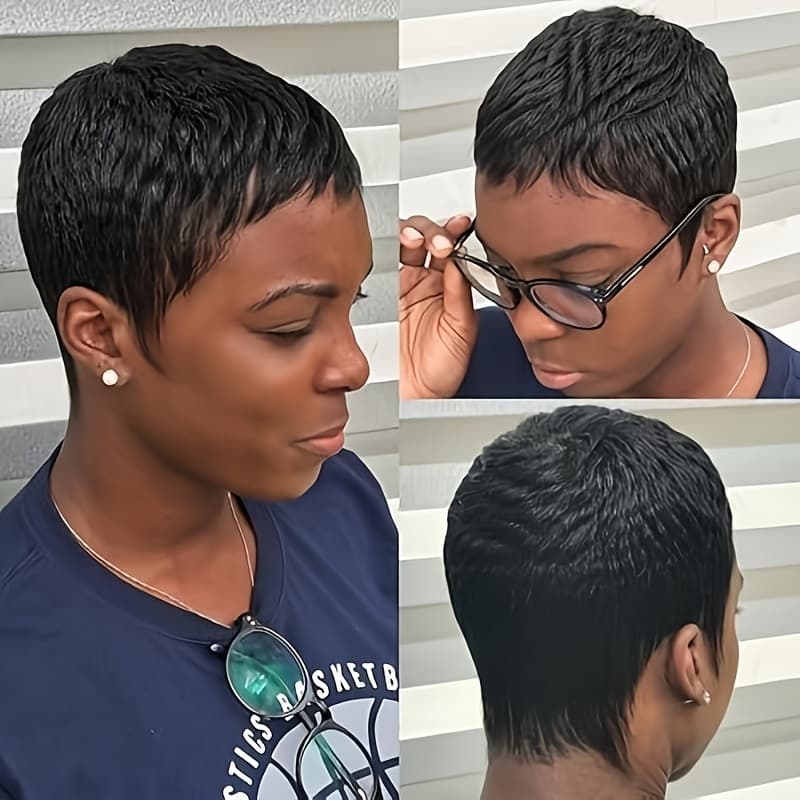 TEMU Timopol Short Wig, Real Human Hair, Suitable For Women, No Glue, Short Layered Short Wig With Fringe, Natural