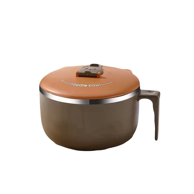 TEMU 1300ml Stainless Steel Noodle Bowl With Lid - Rust-resistant, Round, Ideal For Dorms & Restaurants, Perfect For Serving Noodles