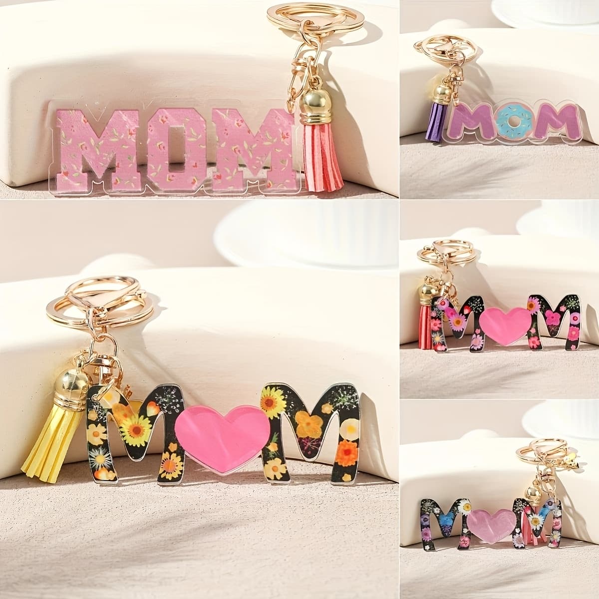 TEMU 5pcs/set Mom Tassel Keychain, Gift Pendant For Mothers