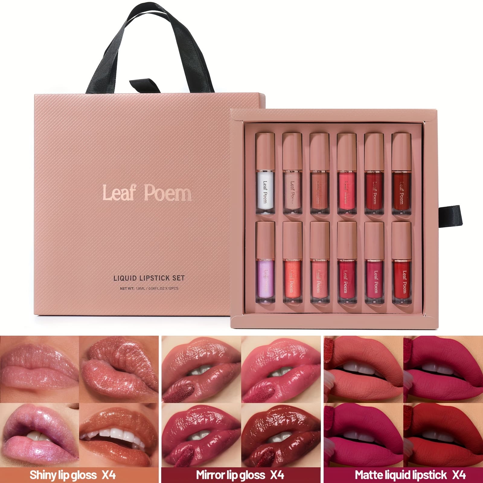 TEMU 12pcs Set Of Mirror Matte Lip Gloss Set, Long-lasting Waterproof Lip Gloss, Velvet Matte Texture Lipstick, Long- Solution, Perfect Gift