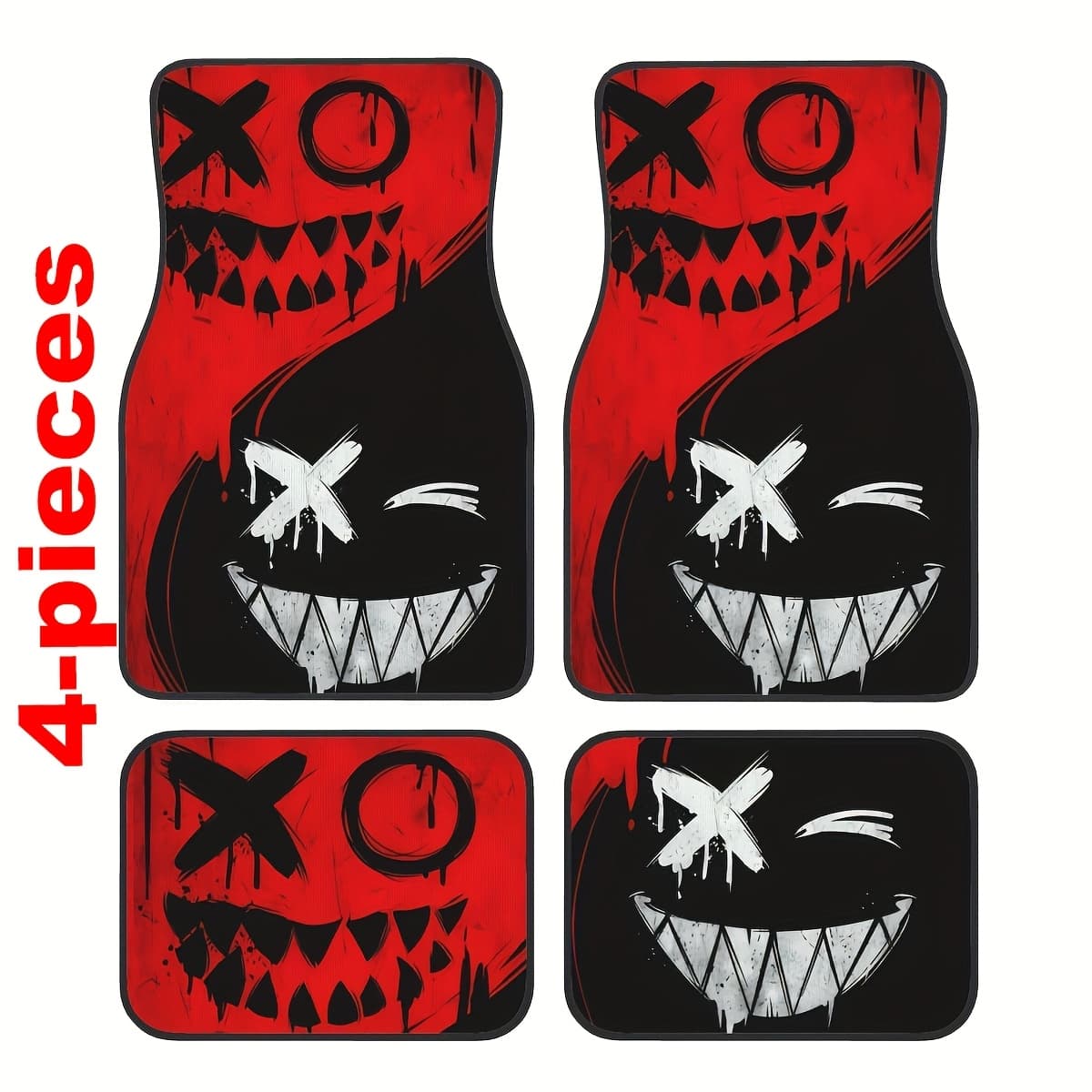 TEMU Suitable For All Models Of 4pcs Polyester Fiber Designed Halloween Style Car Floor Mats, Vehicle Floor Mats With Anti-slip Base, Easy To Clean Car Interior Accessories