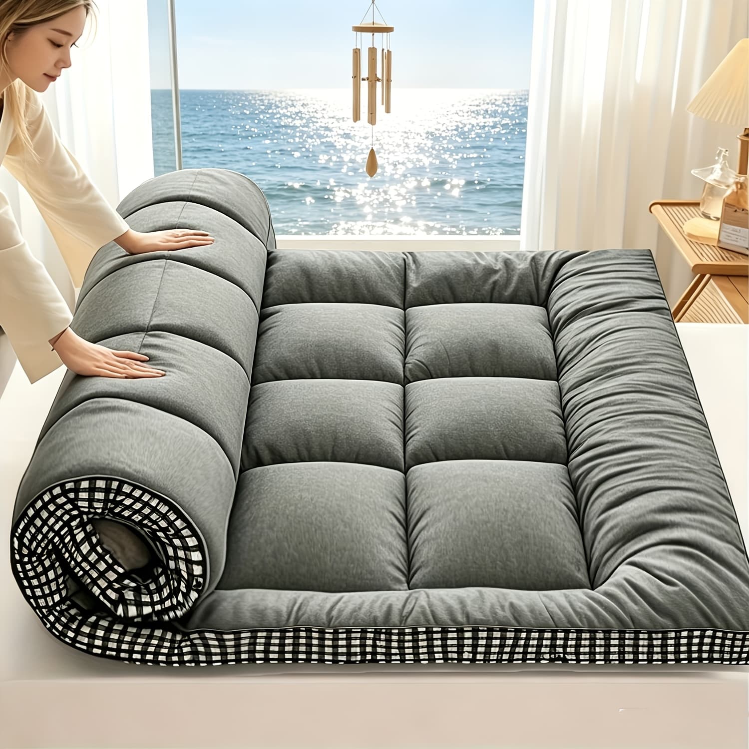 TEMU Soft Mattress Mattress Topper - Cooling Breathable Fiber Filling - Non-waterproof, Woven Fabric Mattress Topper - In All Ideal For Bedroom, , Dorm