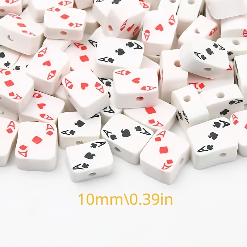 TEMU 60pcs Bohemian Style Polymer Clay Beads, Cartoon Card Pattern, Jewelry Making Kit For Unique Necklaces, Bracelets, Phone Charms, Keychains, And Friendship Bracelets