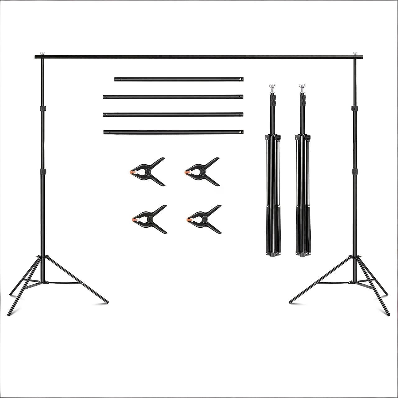 TEMU Sh Backdrop Stand 10x7ft(wxh) Photo Studio Adjustable Background Stand Support Kit With 4 Crossbars, 4 Clamps And Carry Bag For Parties Events Decoration