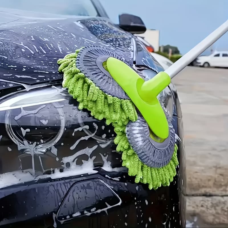 TEMU Car Brush And Washing Tools Long-handled Car Wash Brush, Dual-ended Cleaning Brush, Telescopic Rotating Car Wash Mop Suitable For Suvs, Rvs, And Sedans