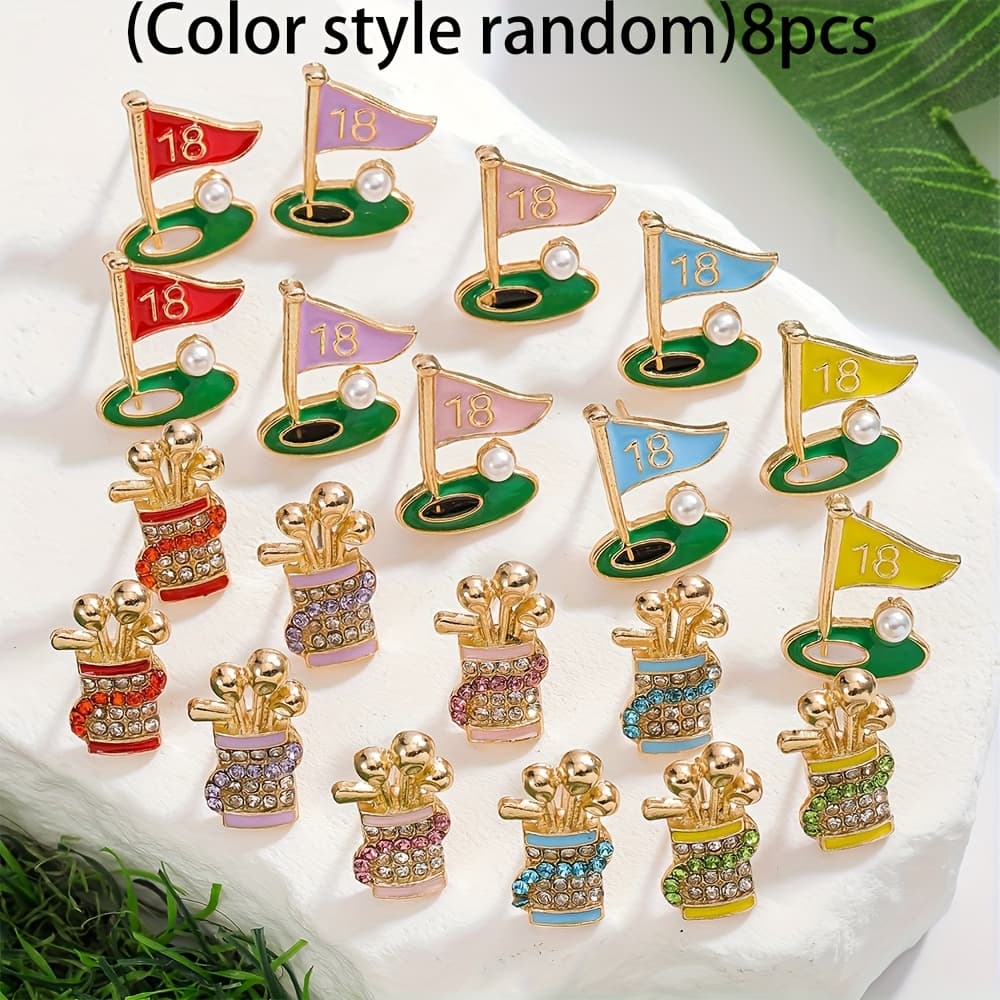TEMU Random 8 Pairs Of Elegant Cute Golf Stud Earrings, Creative Competition Day Event Sports Party Earrings, Lightweight Women's Jewelry, Gift For Lovers