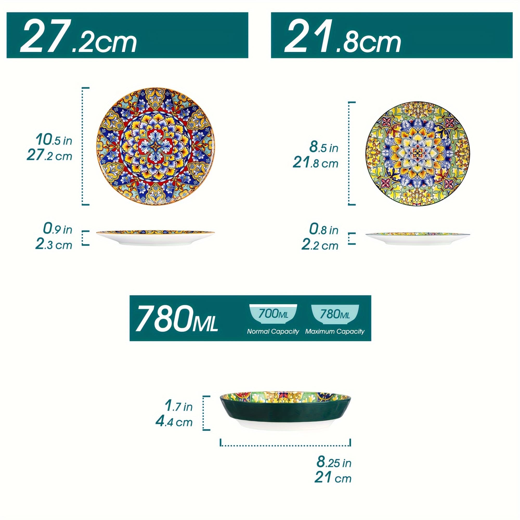TEMU 18pcs Stoneware Bohemian Style Dinnerware Set With Dinner/ Dessert Plate/soup Plate For 6 People