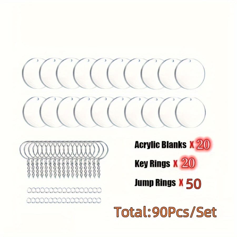 TEMU 90pcs/set Acrylic Keychain Blanks Clear Round Acrylic Ornament Blank Acrylic Circle Discs With Key Chain Rings For Craft