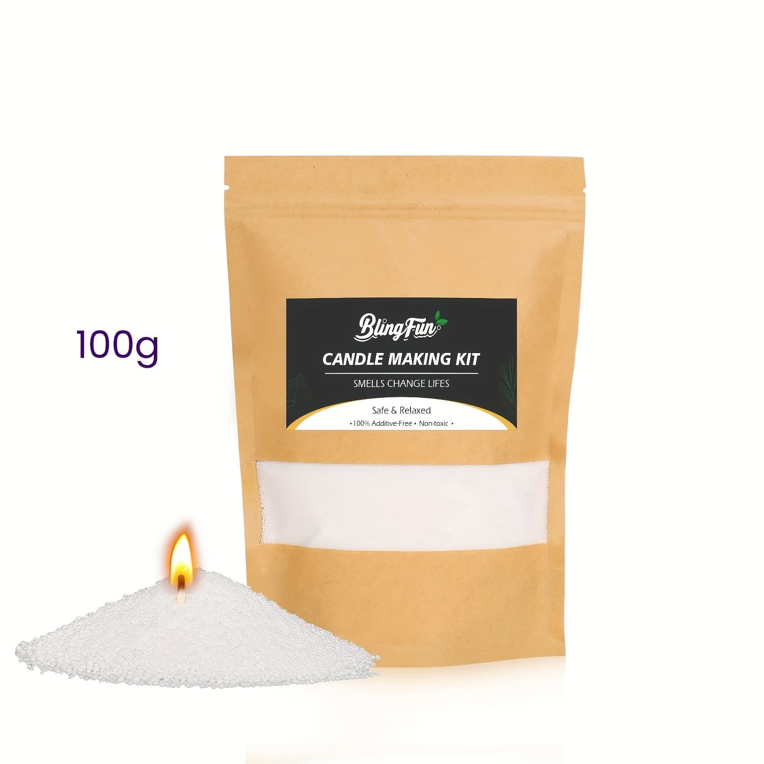 TEMU Blingfun Wax In 100g, 500g, Or 1000g With Wick - White , Wax, Reusable, Ideal For Candle Crafting, Weddings, Celebrations, Halloween, Christmas, And Thanksgiving
