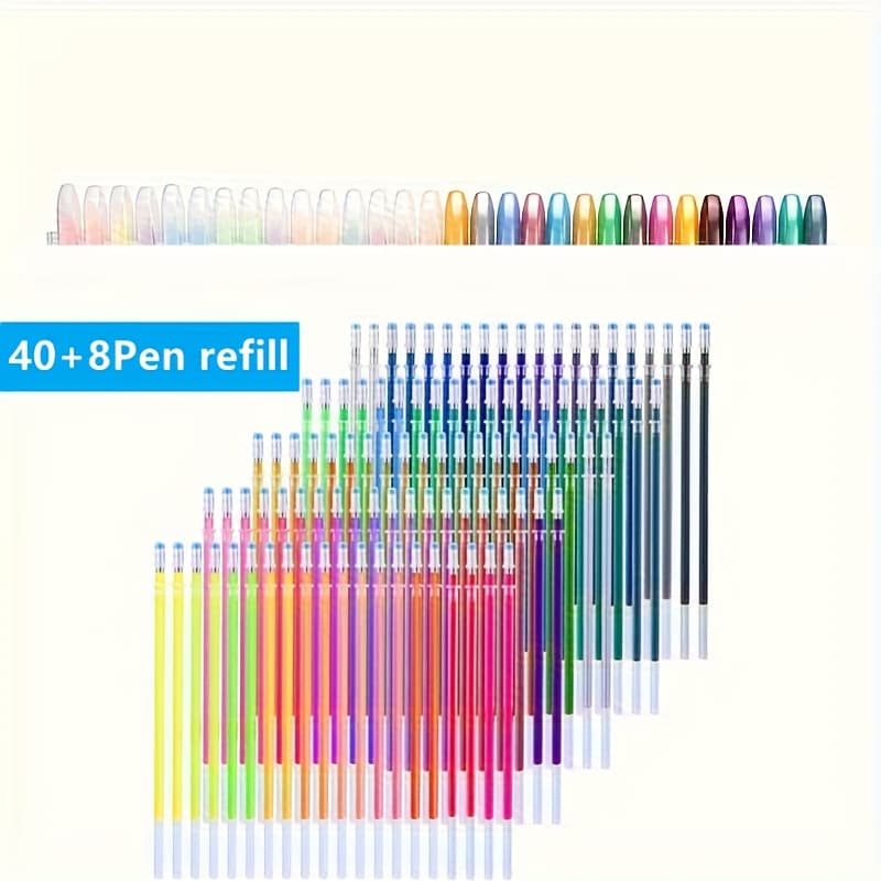 TEMU Glittering Colored Pen Refills, 1.0mm Fluorescent Marking Art Tools, Neutral Pen Refills, High-gloss Spherical Anti-fading Fluorescent Pen Refills (metal + Neon + Glitter + Watercolor)