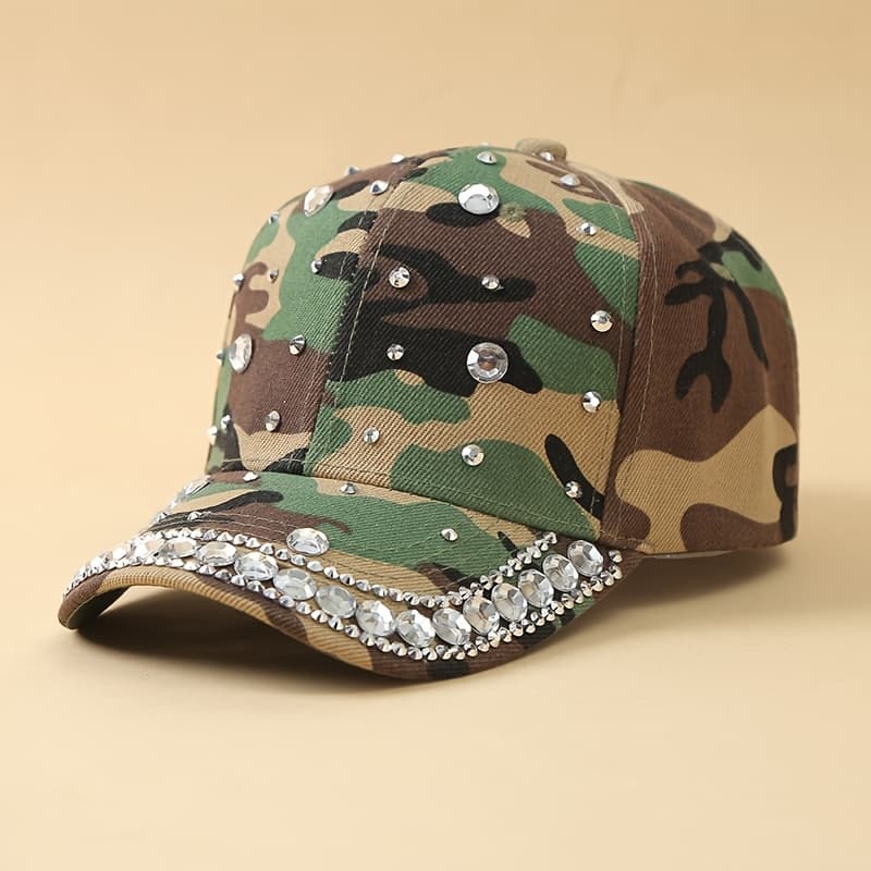 TEMU Women's Camouflage Baseball - Adjustable Lightweight Polyester Fiber Sporty Street Fashion , Summer Shiny Camouflage Design, , Trendy Baseball