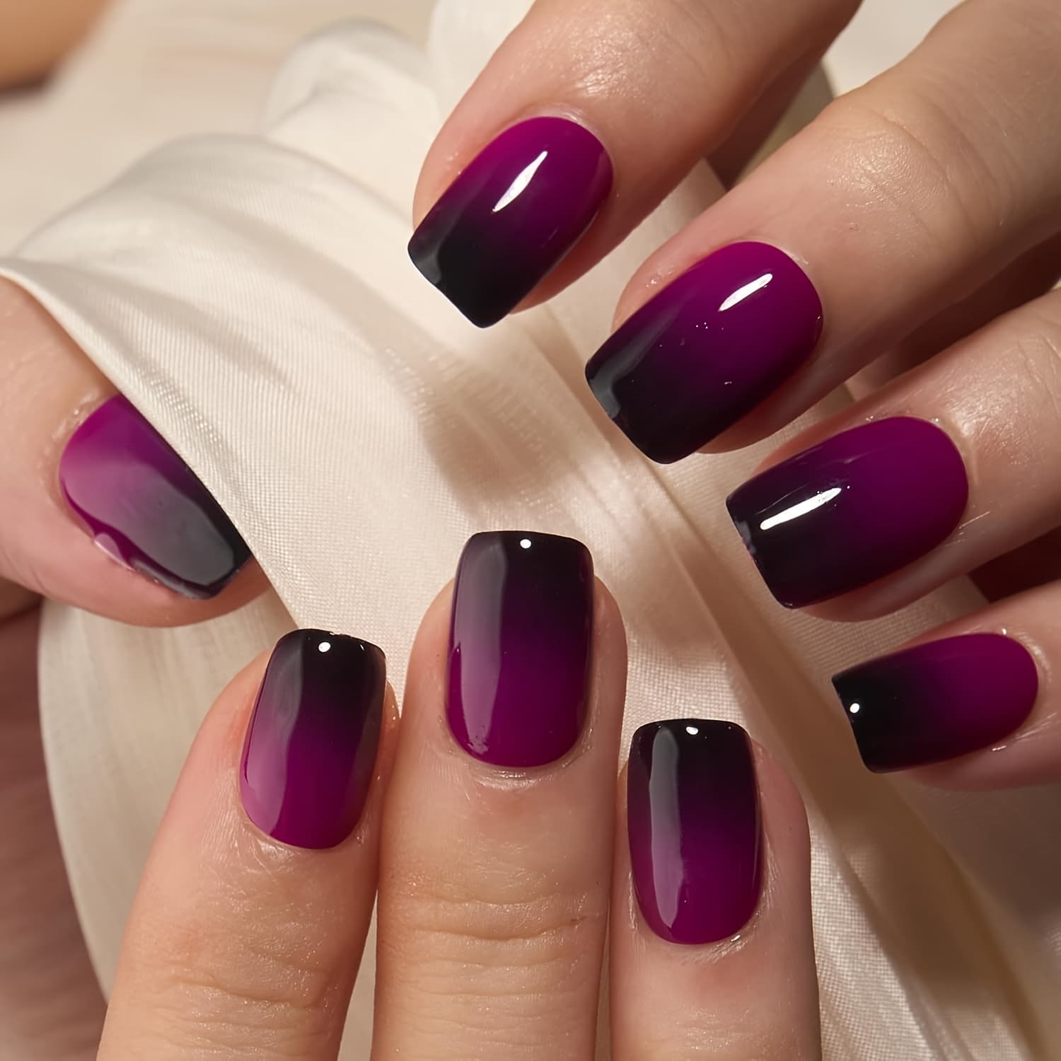 TEMU Press-on Nails, 24pcs Fake Nails, Red And Black Ombre Acrylic Nails, Short Full-coverage Design, Reusable Nails