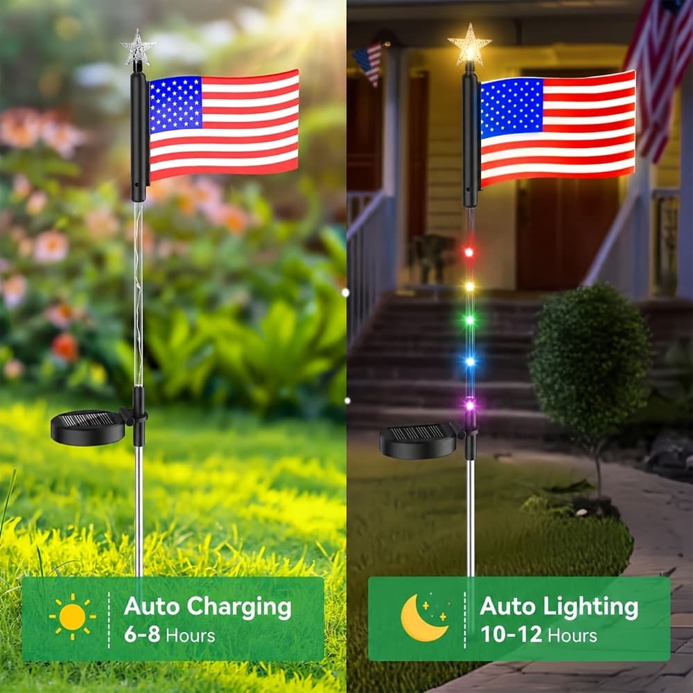 TEMU 2/4/6/8 Pack American Flag Solar Lights Outdoor, Decoration Flag Lights With 2 , Solar Flag Patriotic Lights For Yard, Garden, Pathway, Day, Memorial Day (red White And Blue)