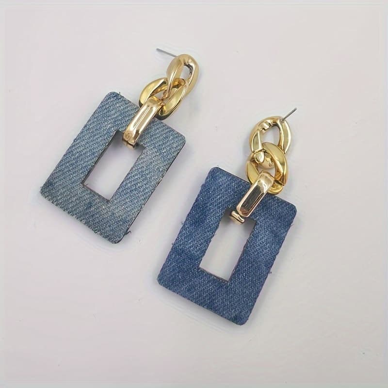 TEMU Retro Acrylic Denim Geometric Square Dangle Earrings With Sequins And Sparkle Jewelry