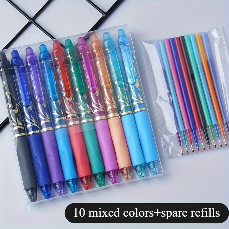 TEMU 20/ 10 Erasable Pen Set, 0.5mm Thin Tip, , Comfortable Grip, Write , Retractable Plastic Writing Pen With Built-in Eraser, Suitable For Office And School Supplies