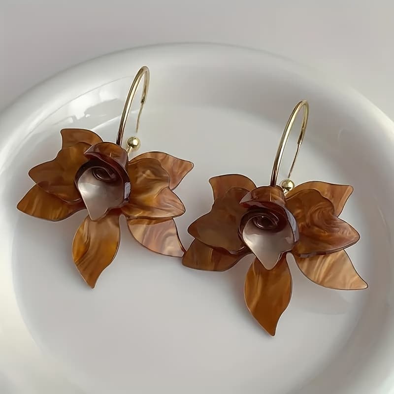 TEMU 1 Pair Of Vintage Acrylic Flower Earrings, Light Luxury High-end Niche Design, Daily Wear Women's Earrings