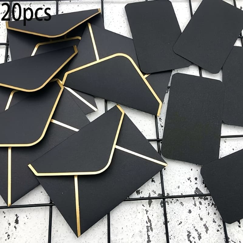 TEMU 20pcs Mixed Pack 10pcs Envelopes 10pcs Letter Writing Cards, Small Mini Storage Hot Stamping Western Style, Black And White Envelopes Greeting Cards, Creative Mini Envelopes Greeting Cards