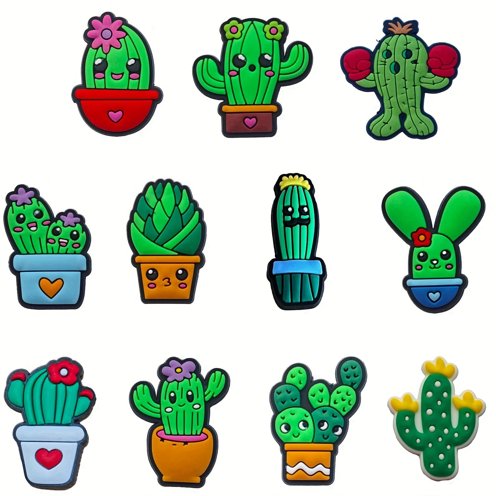 TEMU Set Of 11 Cactus-themed Shoe Charms Featuring Cartoon Designs, Adorable Removable Decorations For Shoes And Crafting