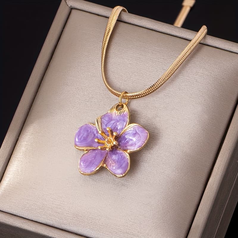 TEMU An Elegant And Versatile Enamel Flower Pendant Necklace Suitable For Women To Wear At Parties, , Or For Everyday , Making It A Great Gift