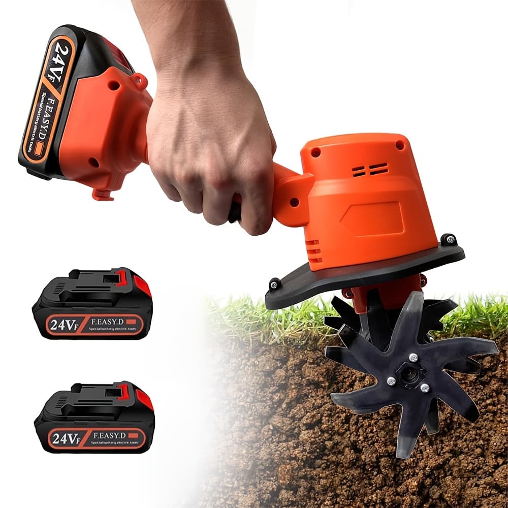 TEMU 24v Cordless - Electric Garden Cultivator | Lightweight Handheld | High-hardness Steel | Copper-core Motor (235 Rpm) | Includes 2 Batteries & Charger | Ideal For Soil Tilling In Yards And