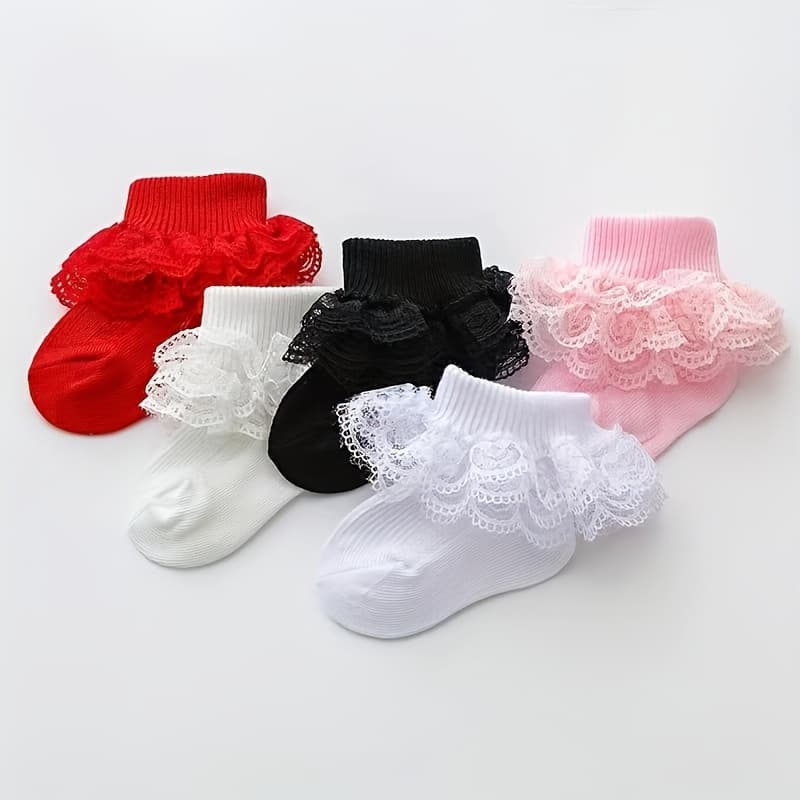TEMU 5 Pairs Of Children's Baby Socks Spring And Girl Newborn Mesh Breathable Socks Children's Lace Lace Lace Leggings