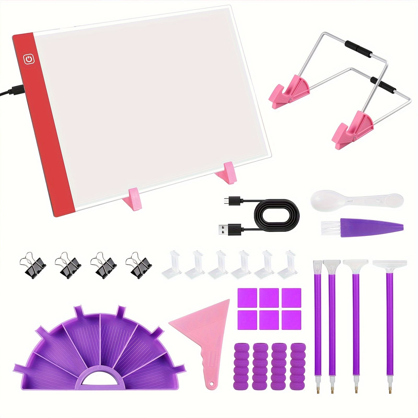 TEMU A4 Painting Light Pad Kit, Adjustable Brightness, Diy Complete Diamond Painting Tools Set With Light Board, Tray, Pens And Stand, For & Partial Drill Art