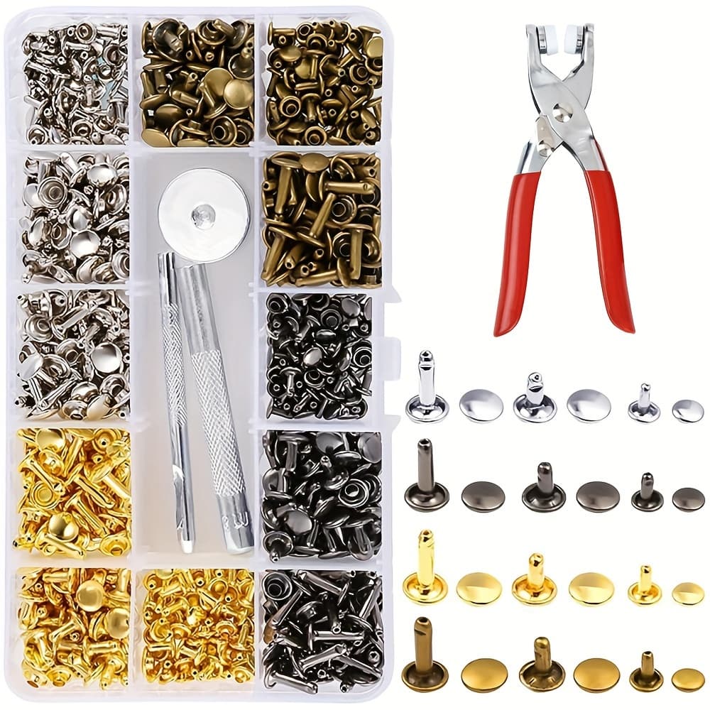 TEMU Leather Rivets Set, 180 Sets Hollow Rivets With Rivet Pliers And Hole Pliers 12 Mm 8 Mm 6 Mm Leather Rivets Metal Rivets For Leather Crafts Sewing