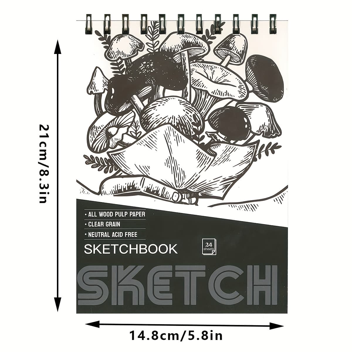 TEMU Large Size Coil-bound Sketchbook - A5 Size, High-quality Thick Cover, Thick Paper Pages, Suitable For Painting And Sketching, Ideal For Beginners Or Professionals