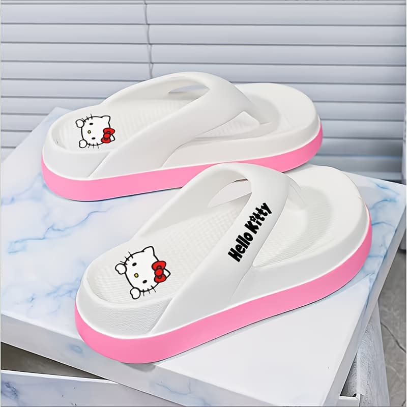TEMU Hello Kitty Eva Flip Flops | Cute Cartoon Pattern, Comfortable Insole, Non-slip Sole, Breathable And Lightweight Design, Suitable For Indoor, Bathroom, And Casual Relaxation, Women Shoes