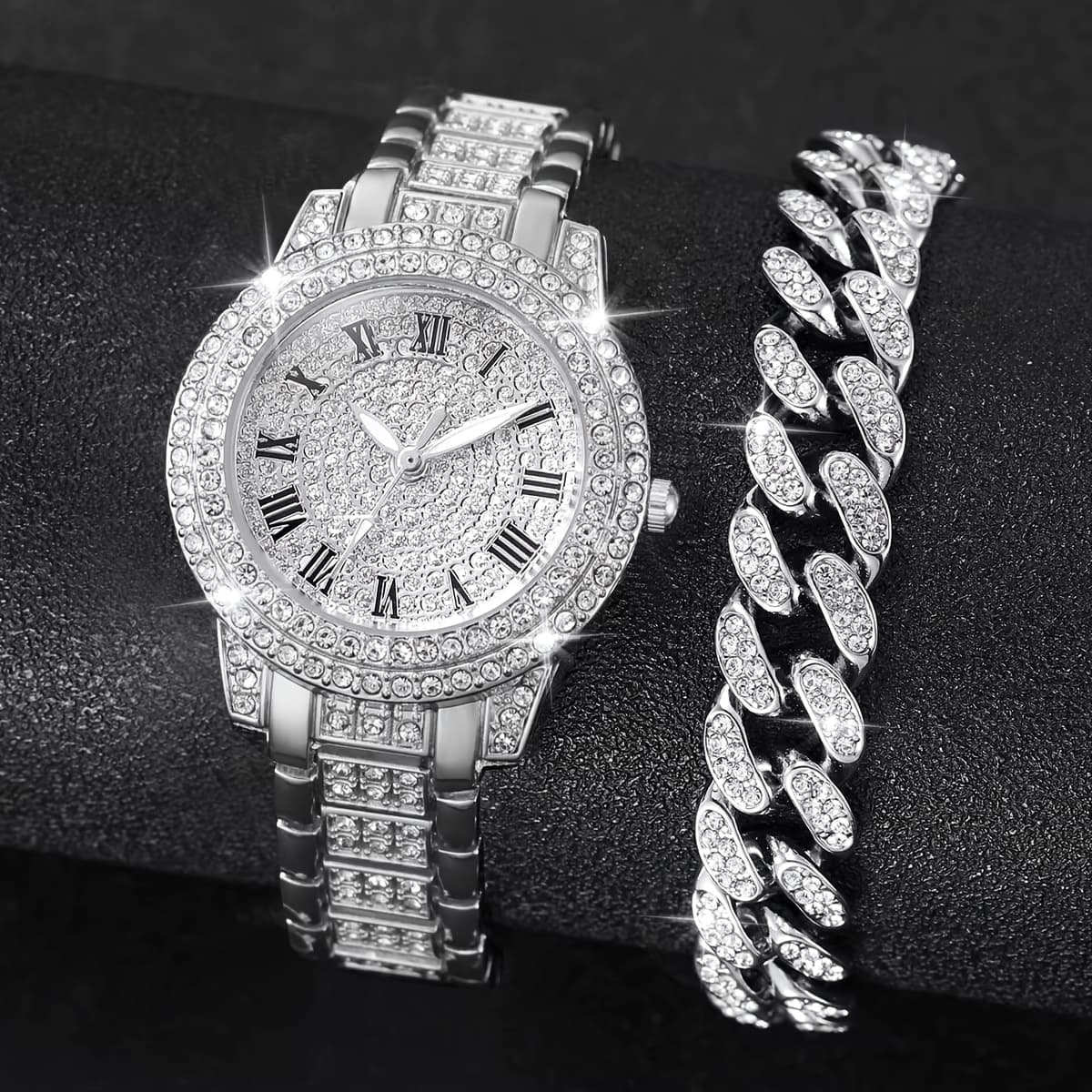 TEMU 2pcs Fashion Watches And Bracelet Set, Elegant Ladies Golden And Silvery Quartz Wrist Watches Jewelry Set