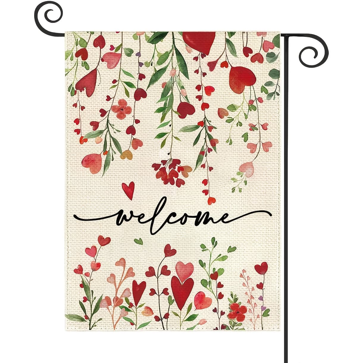 TEMU 1pc Valentine's Day Garden Flag, In Sizes 12 X 18 Inches And 28 X 40 Inches, Featuring A Vertical Double-sided Design With Hearts And Floral Patterns, Spring Farmhouse Outdoor Decoration.
