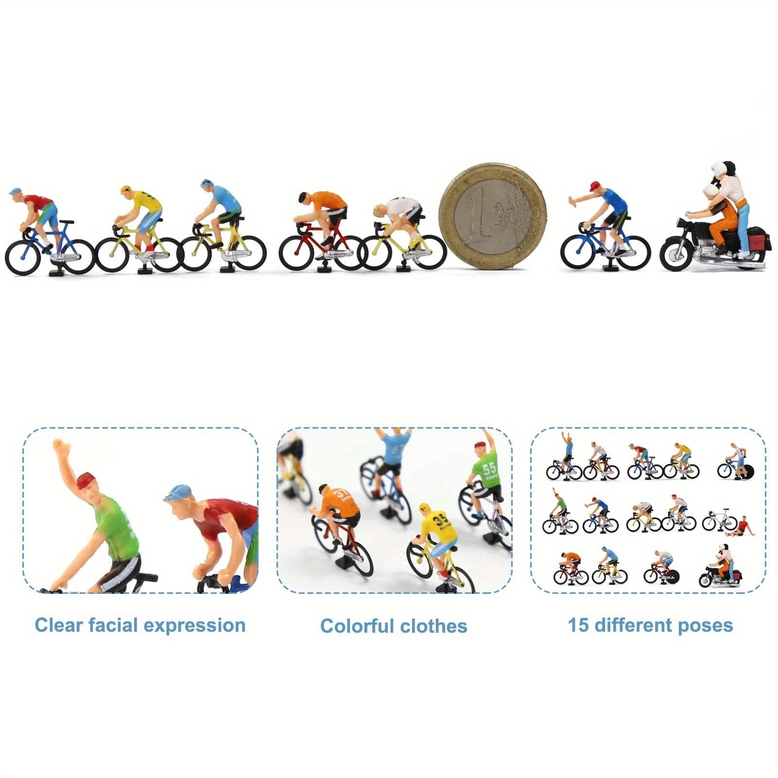 TEMU Ho Scale 1:87 Cyclists 15 Poses Bicycle Motorcycle Model Cycling Scene