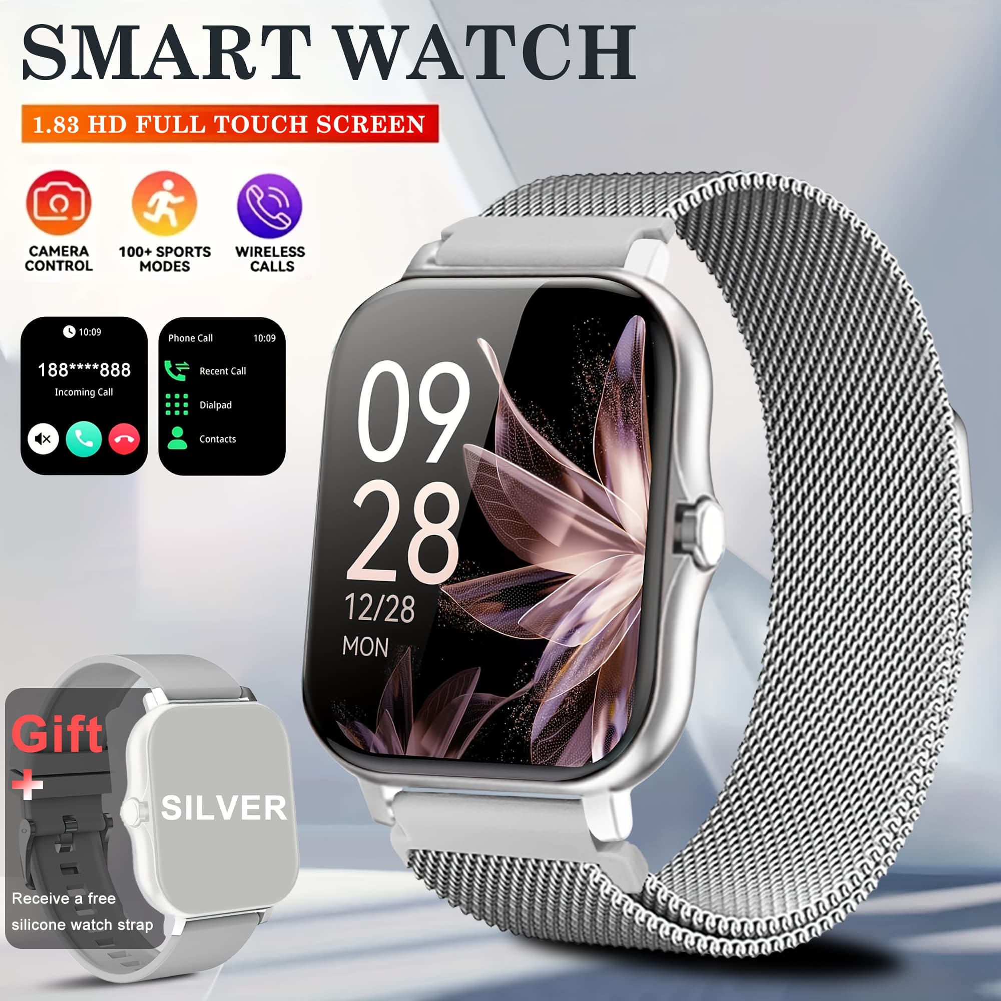 TEMU 1.83-inch Hd Large Screen Smart Watch, Supports Wireless Calls, Built-in Speaker, Fitness Tracking, Fashionable And Versatile, Sports Bracelet Suitable For Iphone &