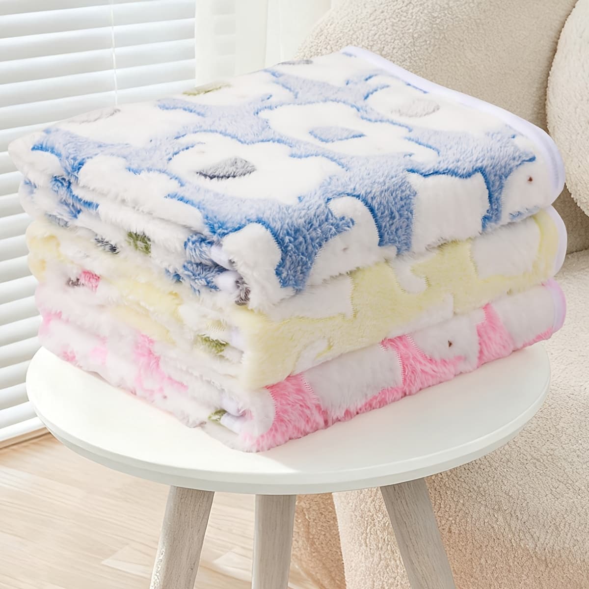 TEMU 3pcs Blankets Super Soft Fluffy Premium Cute Elephant Pattern Pet Blanket Flannel Throw For Dog Puppy Cat