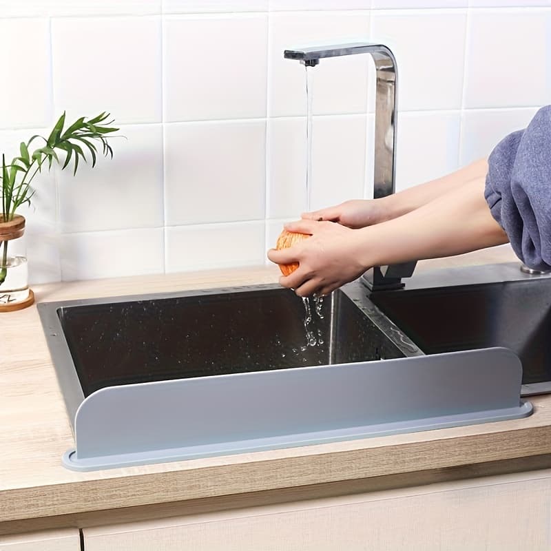 TEMU Silicone Sink Splash Guard, Kitchen Sink Washbasin Water Barrier, Sink Splash Cover With Suction Cup, Suitable For Laboratory, Sink, Dishwashing Basin, Vegetable Washing Basin, Kitchen Utensils