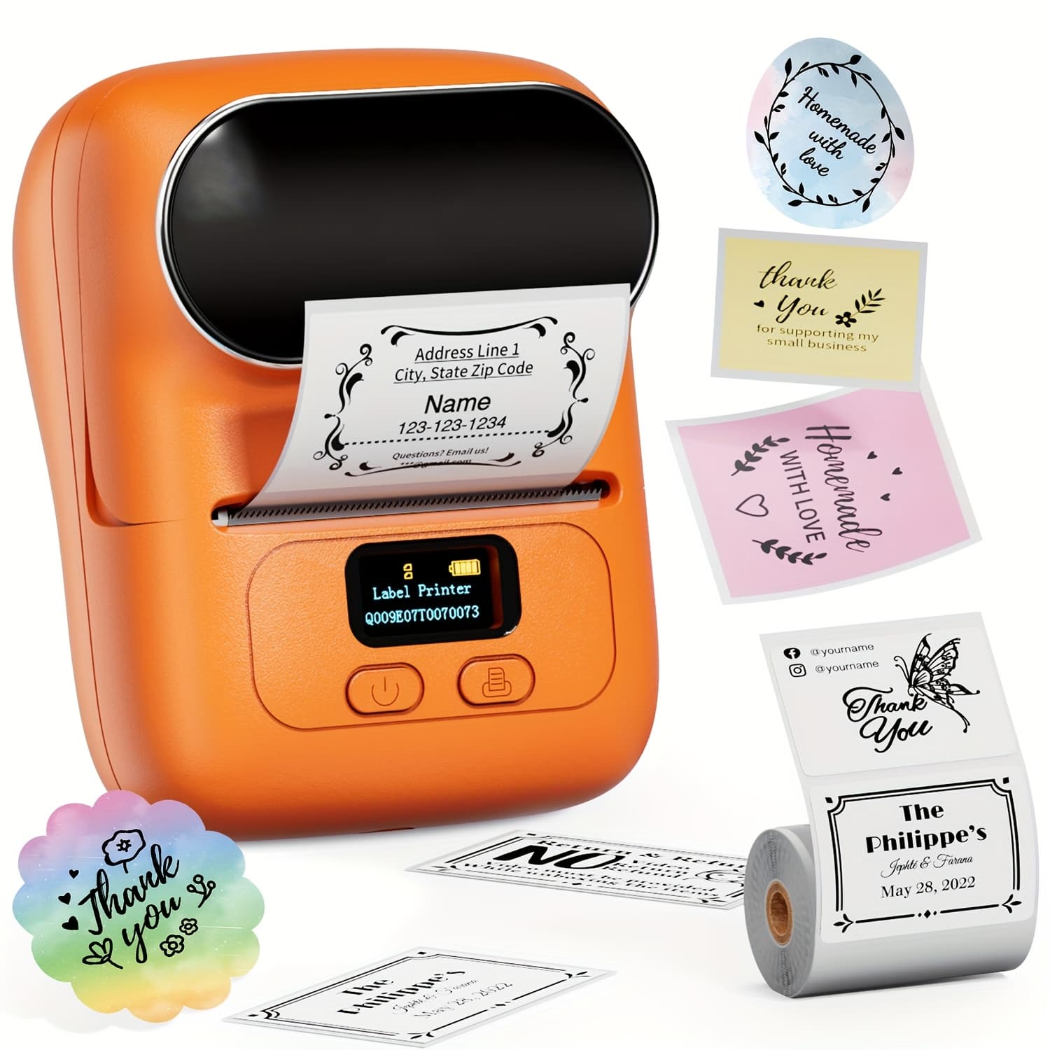 TEMU Barcode Printer - Label Maker Machine Wireless Themal Label Printer For Small Business, School, Barcode, Address, Jewelry, Clothing, Organizing, Orange