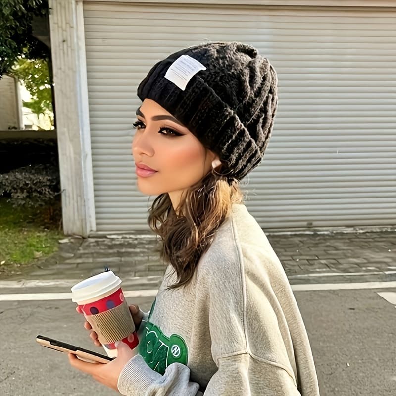 TEMU Women's Autumn Winter Warm Ear-protecting Hat, Outdoor Riding Thickened Fashion Cold-proof Hat For Hiking And Winter