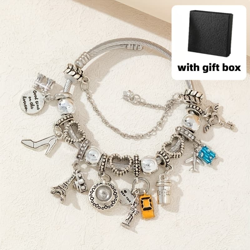 TEMU 1pc Fashionable And Beaded Modern Street Adjustable Ladies' Bracelet, Ladies' Fashionable Chain-style Pendant Bracelet With Gift Box