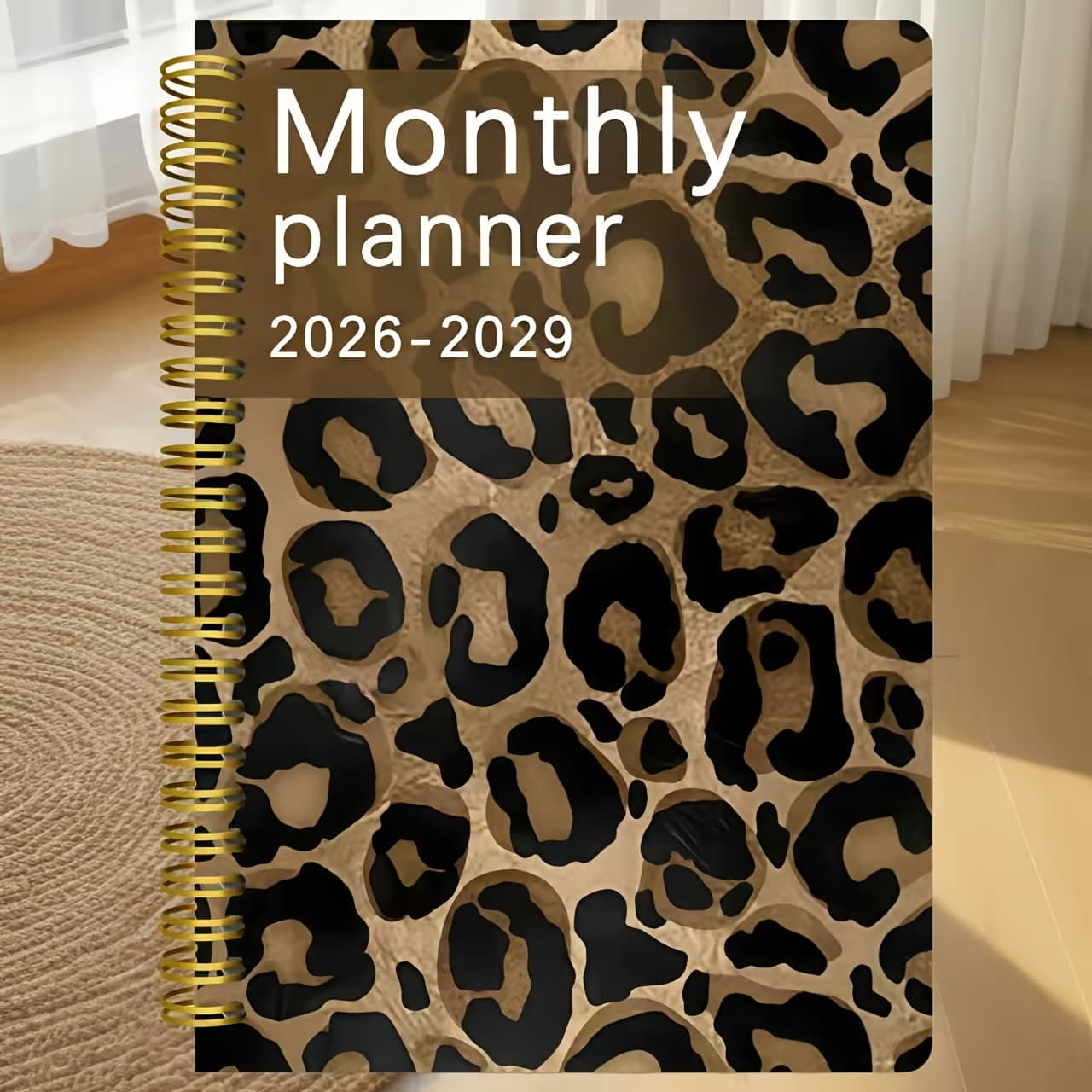 TEMU Monthly Planner For 2026-2029, Measuring 8.3x6.3 Inches, Featuring A Bronze And Print Design With A Binding. This Vintage Luxe Organizer Is A Stylish For Gifts To