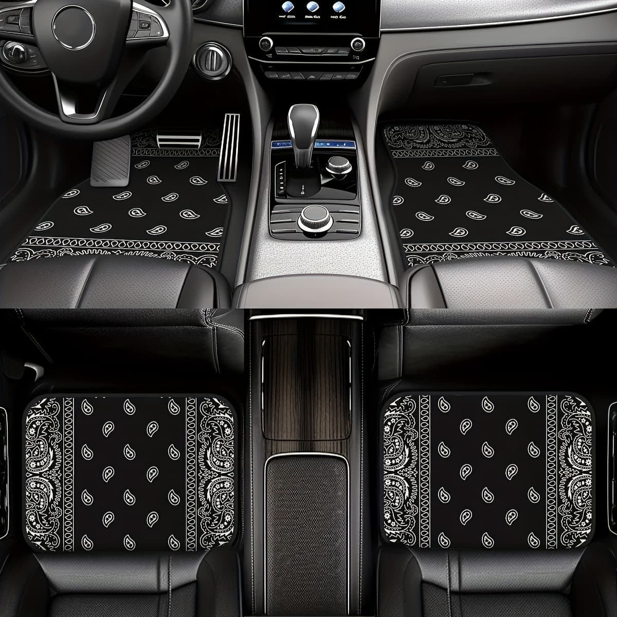 TEMU Suitable For All Car Models, 4pcs Black Vintage Pattern Car Floor Mats, For Vehicle Floor Mats, With Anti-slip Base, Easy To Clean Car Interior Additions